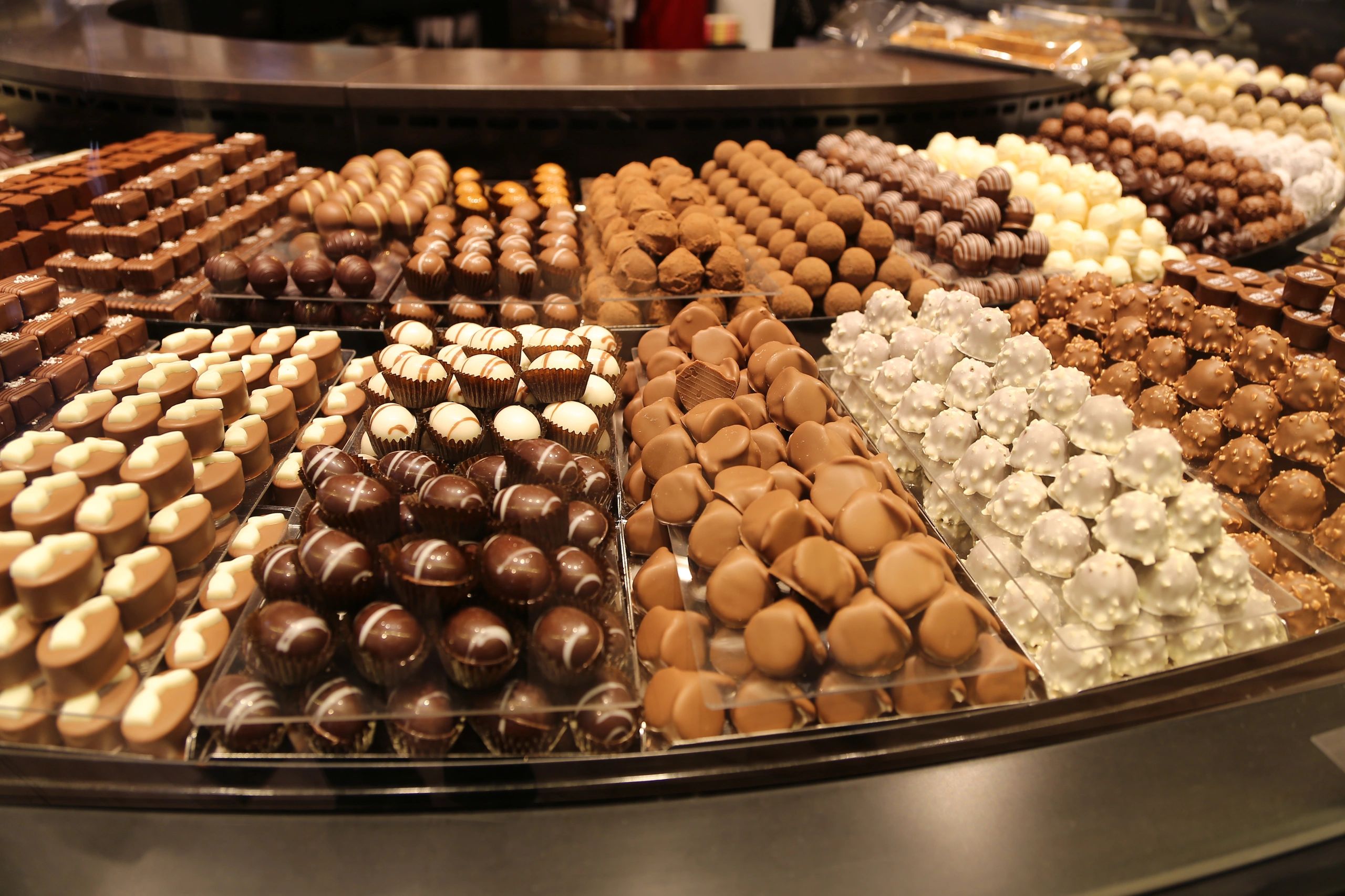 Variety delicious chocolate candy in a shop