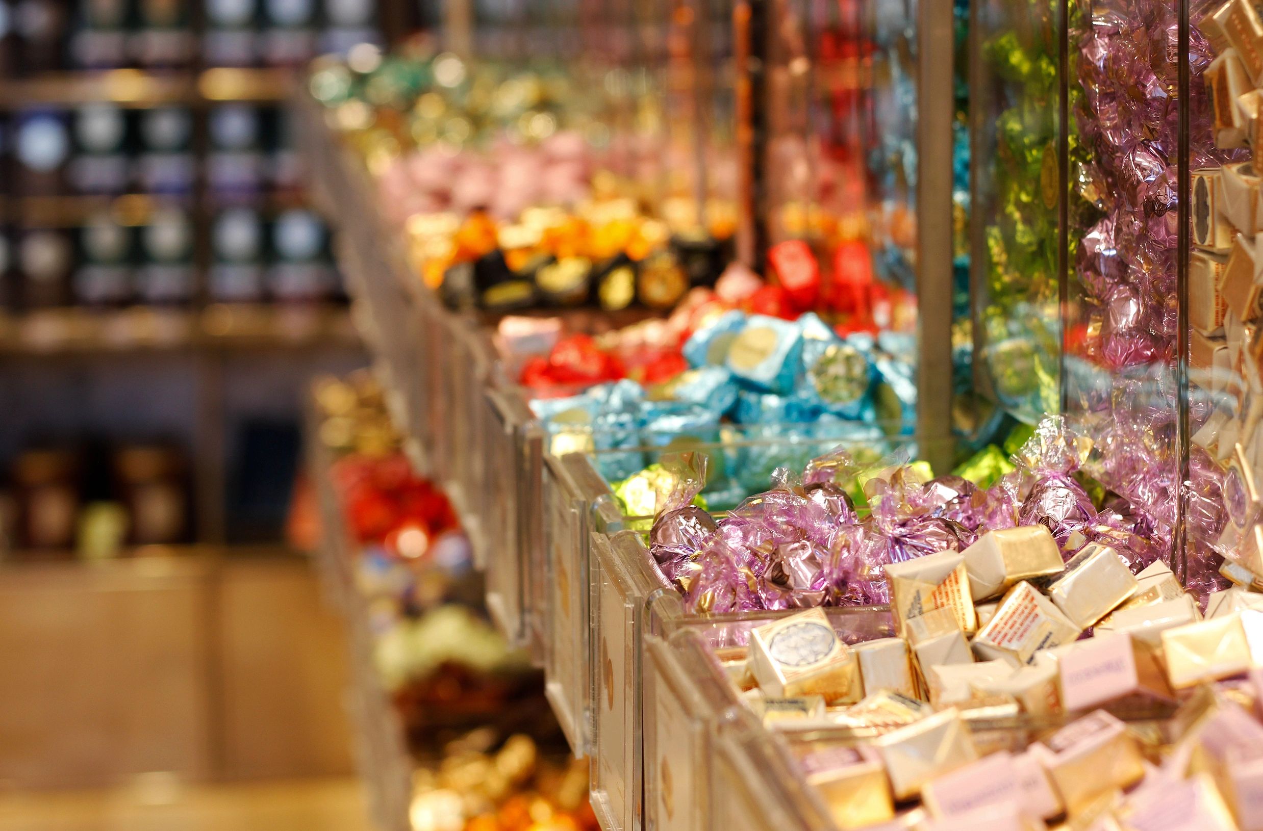Luxury Italian chocolate candies individually wrapped in colorful