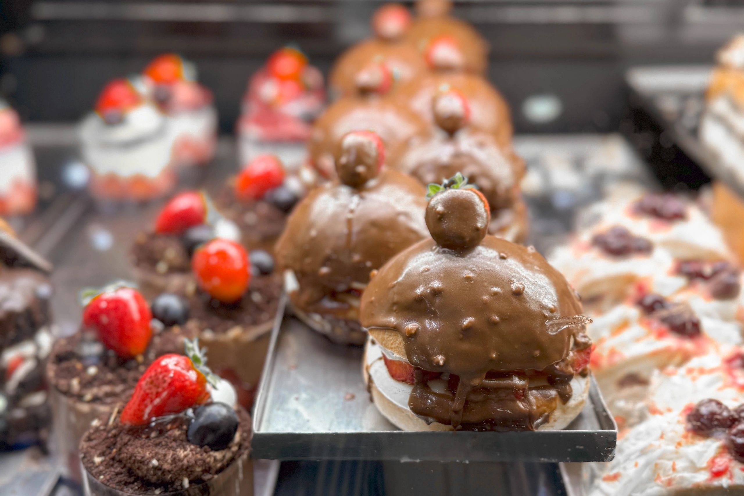 photo of a glass counter in a bakery